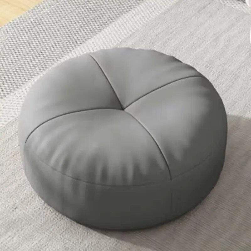 Japanese Style Nappa Leather Floor Cushion – Soft Cotton Filling, Circular Tatami Futon for Lounge & Balcony Comfort