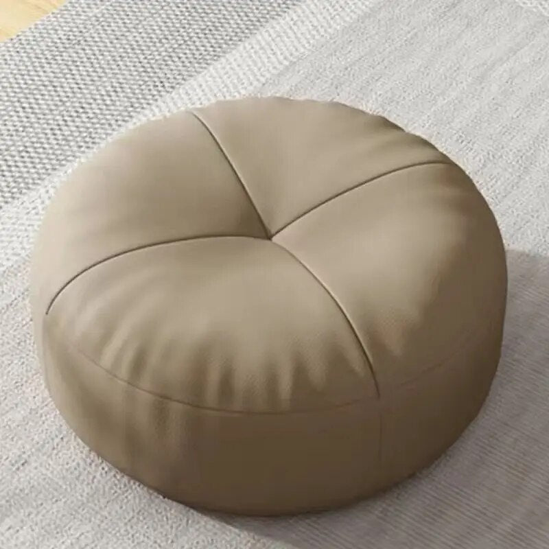 Japanese Style Nappa Leather Floor Cushion – Soft Cotton Filling, Circular Tatami Futon for Lounge & Balcony Comfort