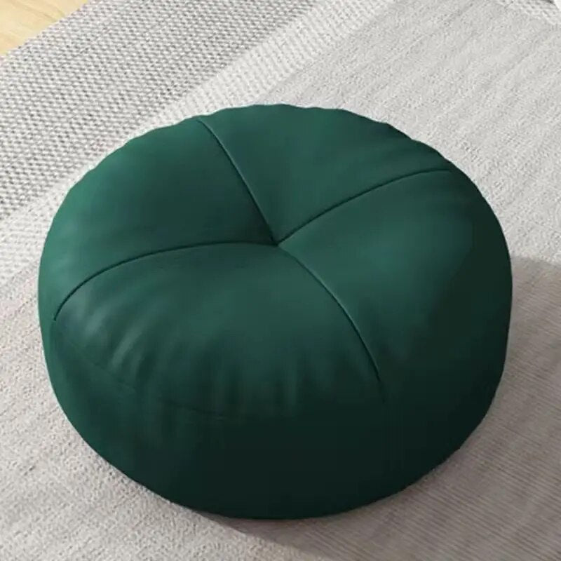 Japanese Style Nappa Leather Floor Cushion – Soft Cotton Filling, Circular Tatami Futon for Lounge & Balcony Comfort