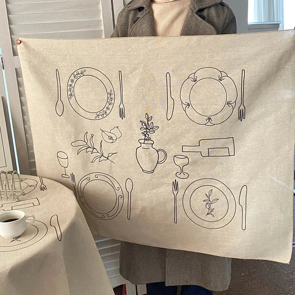 Sketch Design Linen Tablecloth