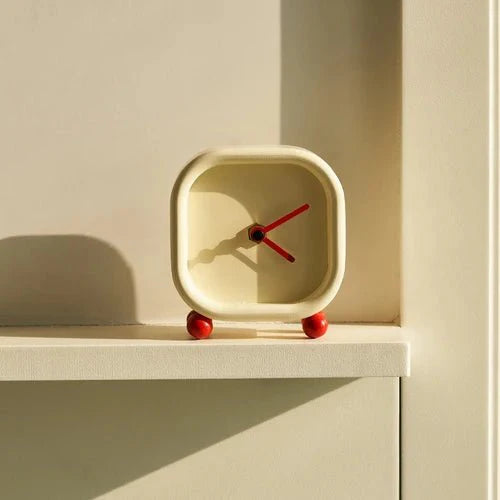 Small Minimalist Cream Desktop Clock - Wooden Square Alarm Clock for Bedroom & Living Room