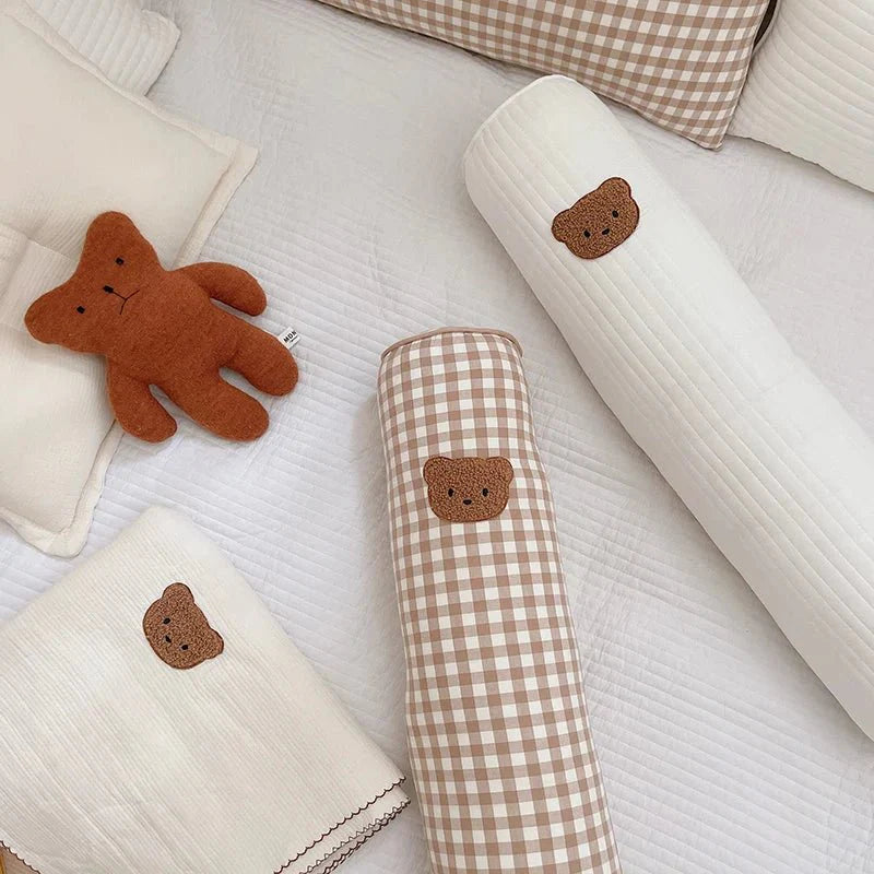 Soft Embroidered Teddy Bear Pillow - Plush Cotton Cushion for Kids & Home Decor