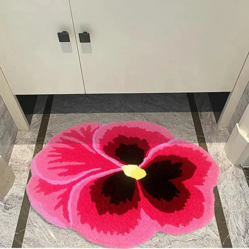 Soft Pansy Design Non Slip Bathmat