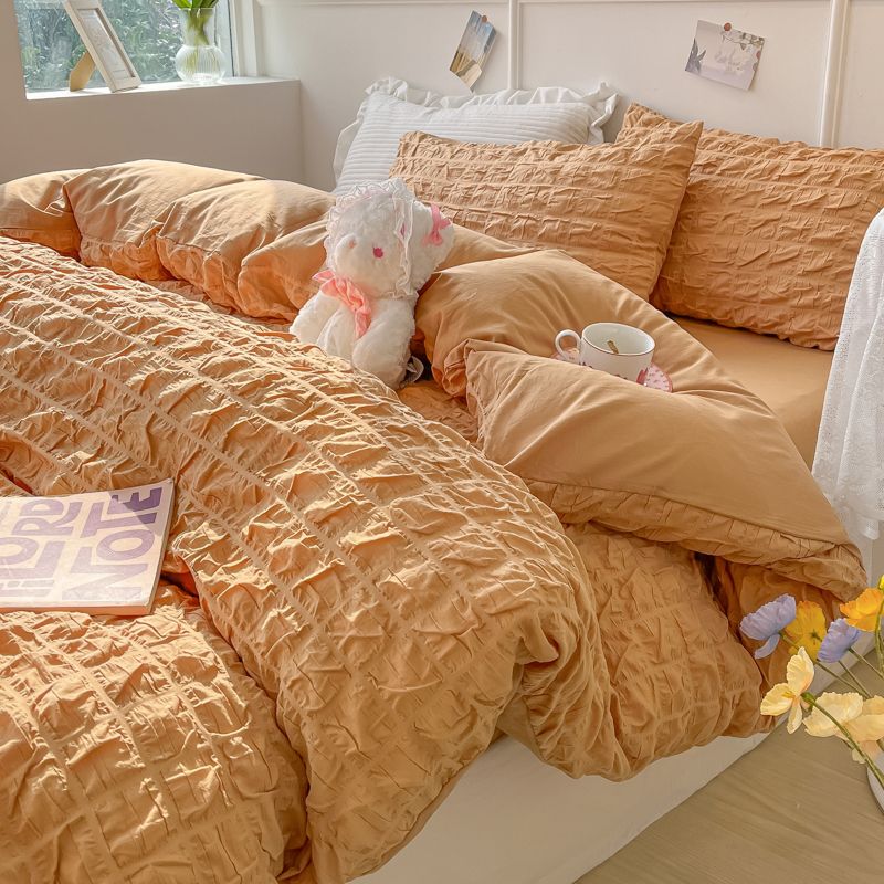 Solid Colour Seersucker Single Bedding Set