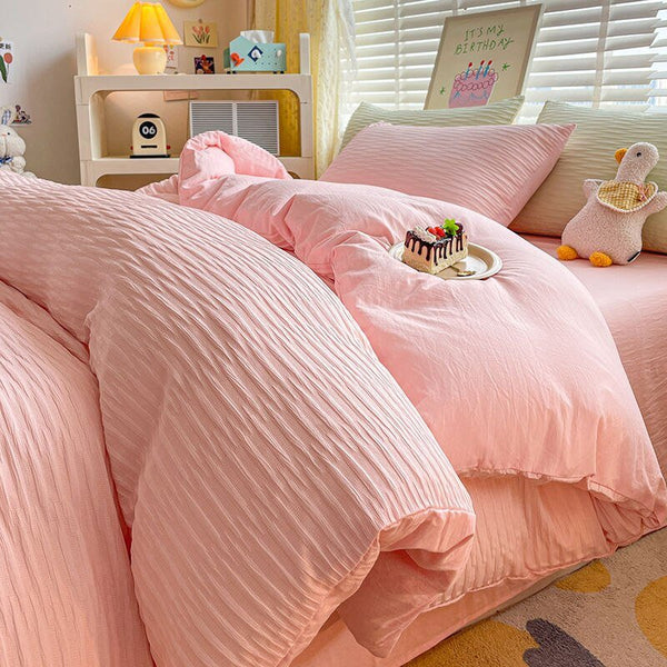 Solid Colour Seersucker Single Bedding Set