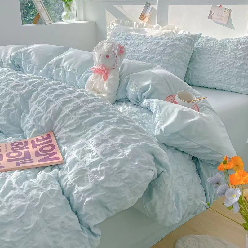 Solid Colour Seersucker Single Bedding Set