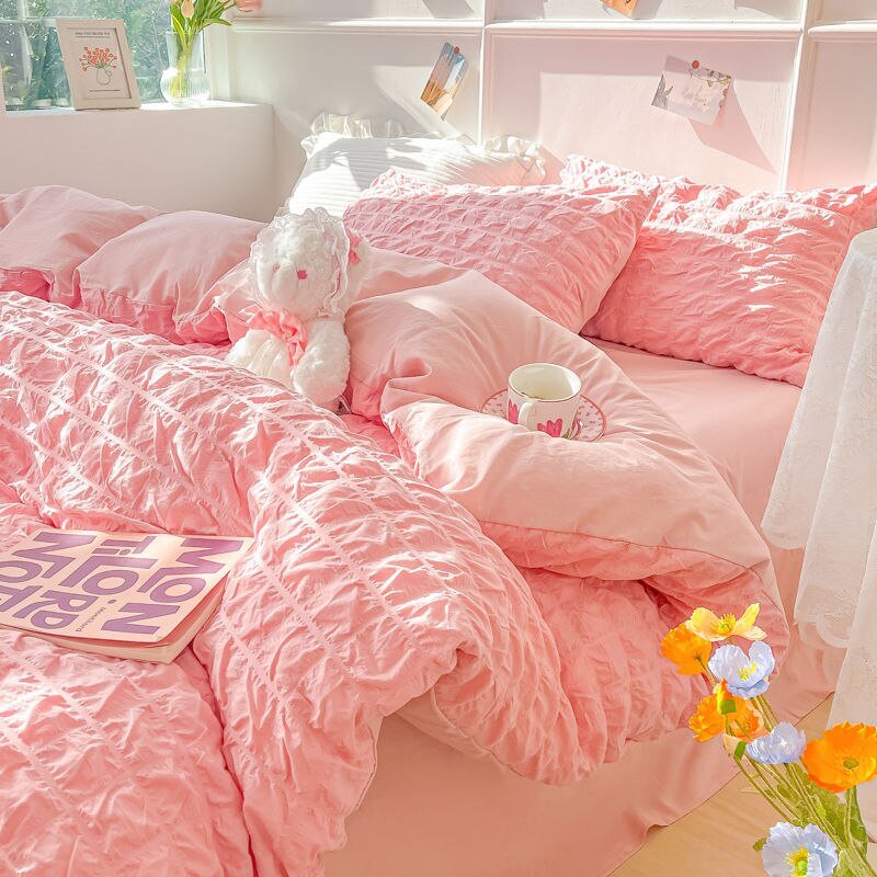 Solid Colour Seersucker Single Bedding Set