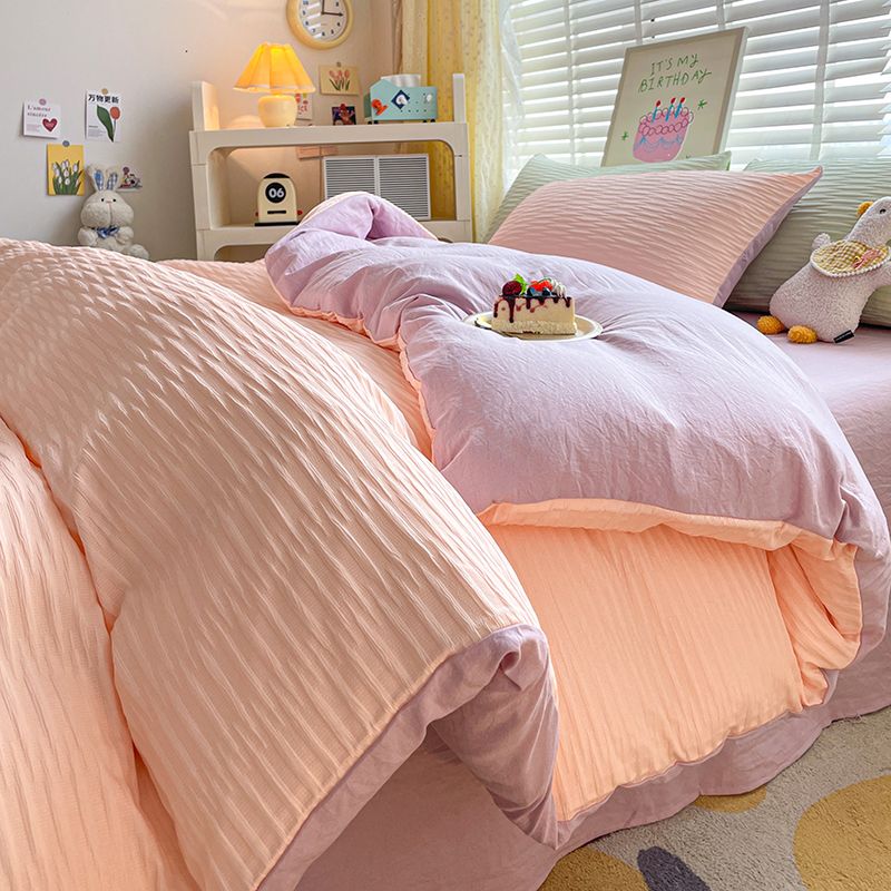 Solid Colour Seersucker Single Bedding Set