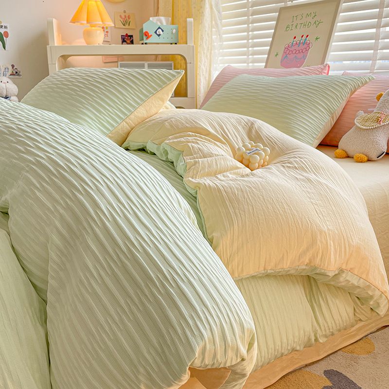 Solid Colour Seersucker Single Bedding Set