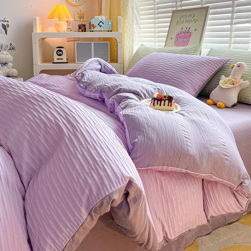 Solid Colour Seersucker Single Bedding Set