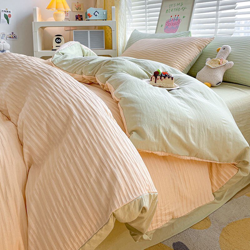 Solid Colour Seersucker Single Bedding Set