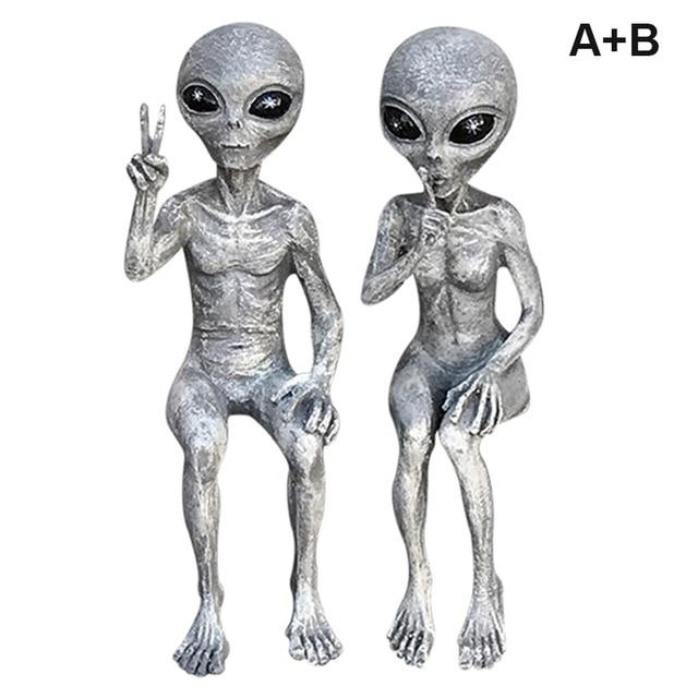 Space Alien Couple Garden Statue