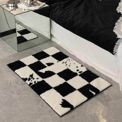 Monochrome Splatter Prints Checkered Mat