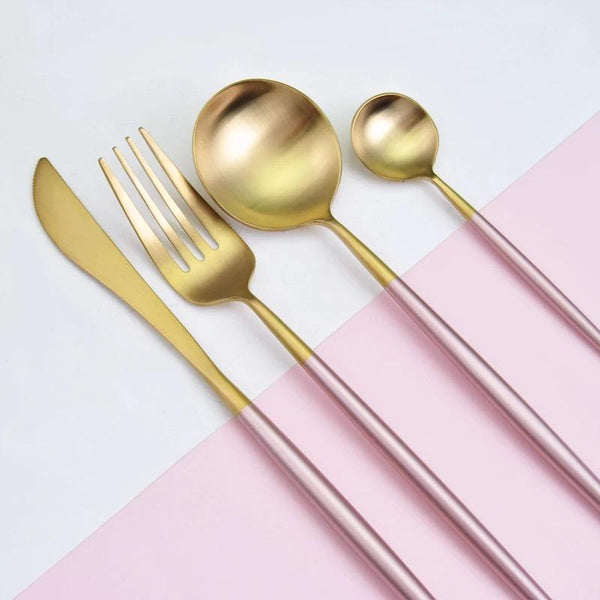 Matte Pink and Gold 24-Piece Flatware Cutlery Set