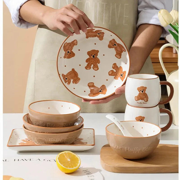 Teddy Bear Ceramic Plate + Bowl Dinnerware Set