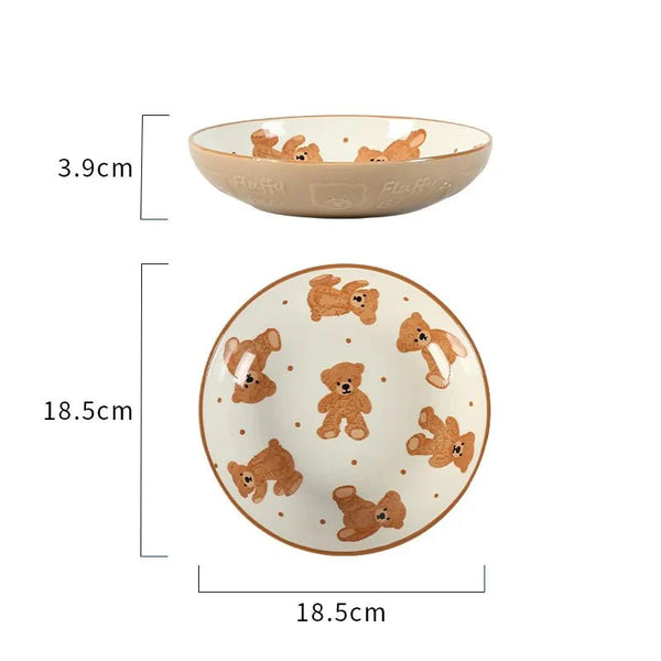 Teddy Bear Ceramic Plate + Bowl Dinnerware Set