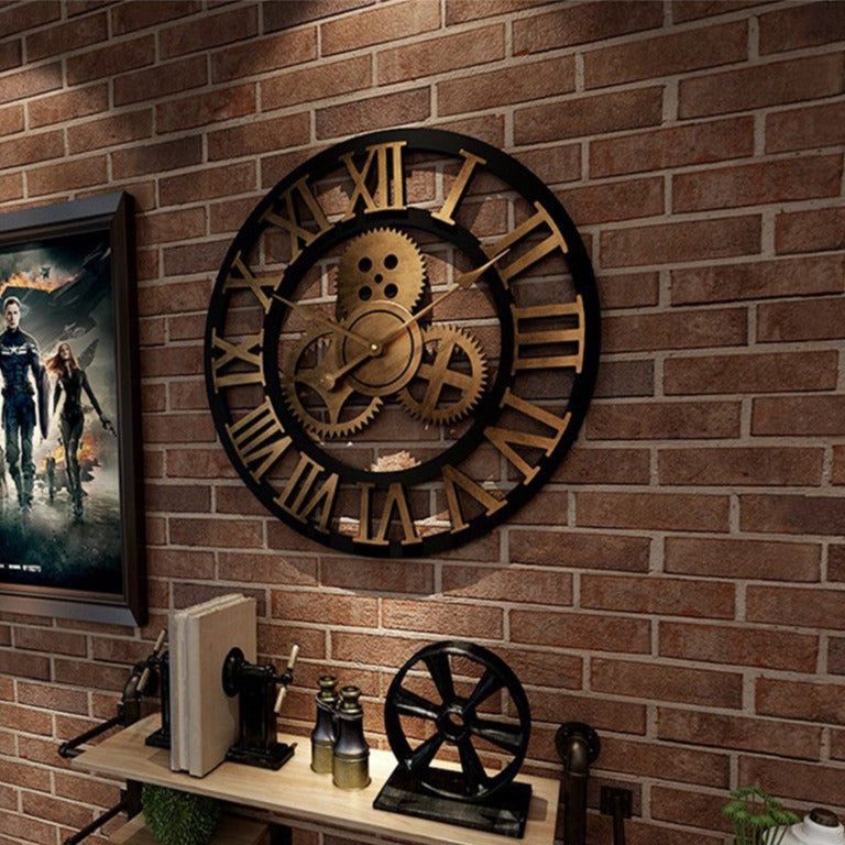 Retro Industrial Style Wall Clock - Vintage Wooden Wall Art for Home & Office Decor