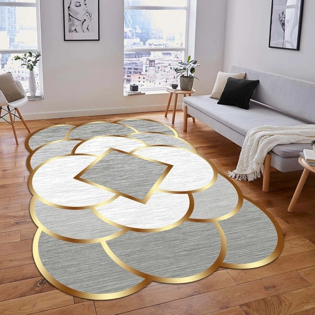 Luxury European Gold-Trimmed Area Rugs - Large Washable Carpets for Living Room and Bedroom