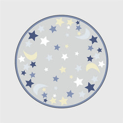 Children's Star & Moon Round Non-Slip Velvet Rug - Modern Nursery & Kids Room Carpet Mat