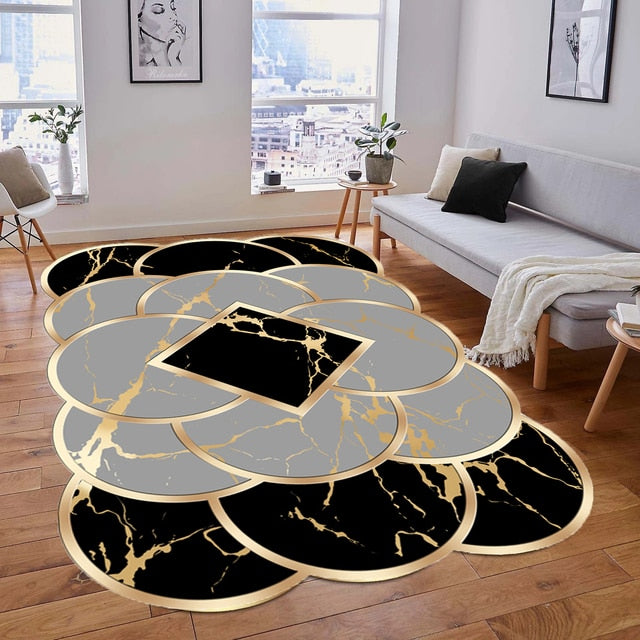 Luxury European Gold-Trimmed Area Rugs - Large Washable Carpets for Living Room and Bedroom