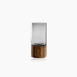 Solid Wood Base Transparent Glass Vase – Elegant Flower Holder for Home Decor, Minimalist Clear Glass Vase with Wooden Stand