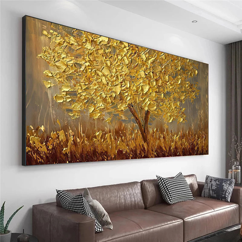 Hand Painted Gold Tree Oil Painting On Canvas Large Palette 3D Paintings For Living Room Modern Abstract Wall Art Pictures