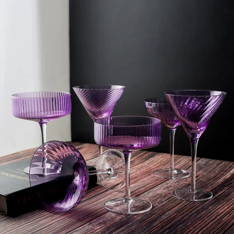 Vertical Ribbed Pattern Purple Glass