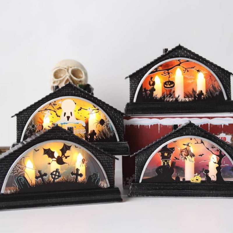 Vintage LED Halloween Glow House with Trio Candle Lights