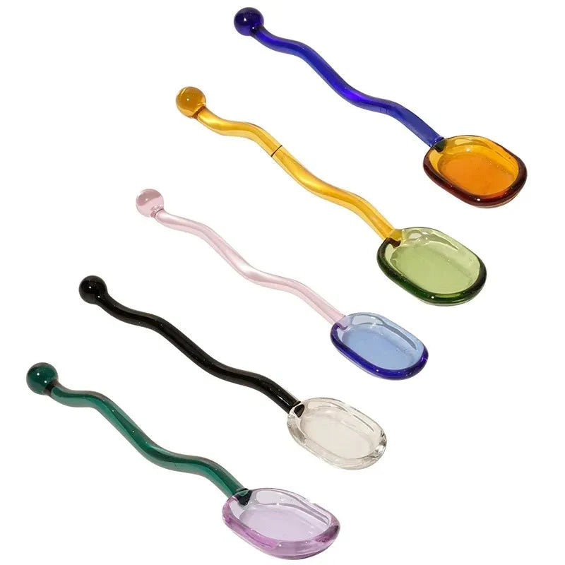 Wavey Handled Glass Milk Spoon