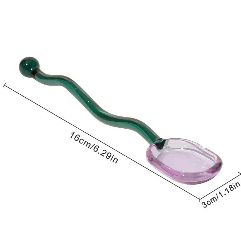 Wavey Handled Glass Milk Spoon