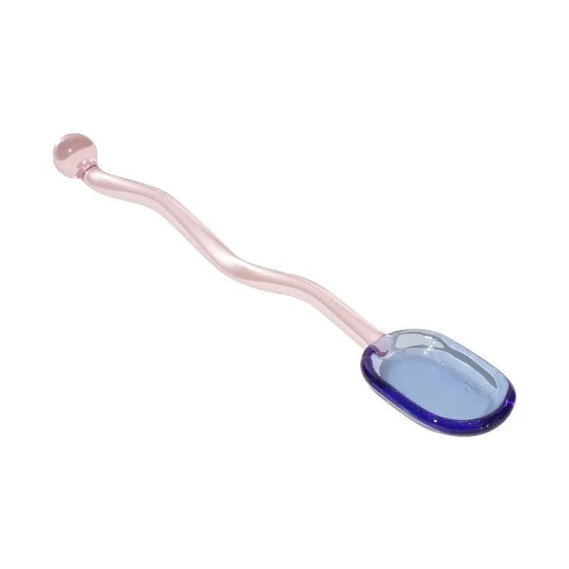 Wavey Handled Glass Milk Spoon