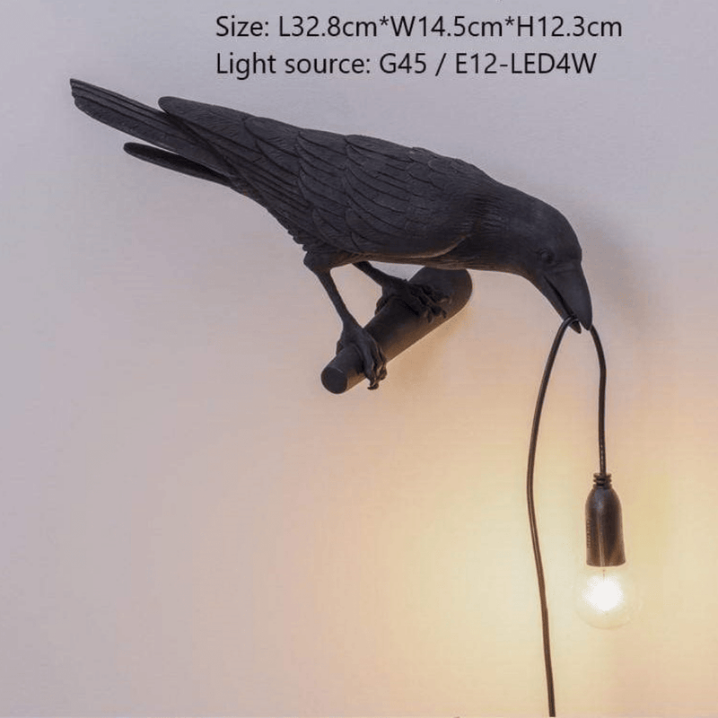 The Raven Bird Table Lamp - Artistic Resin Wall Light with Edison Bulb for Bedroom, Living Room, and Office Decor