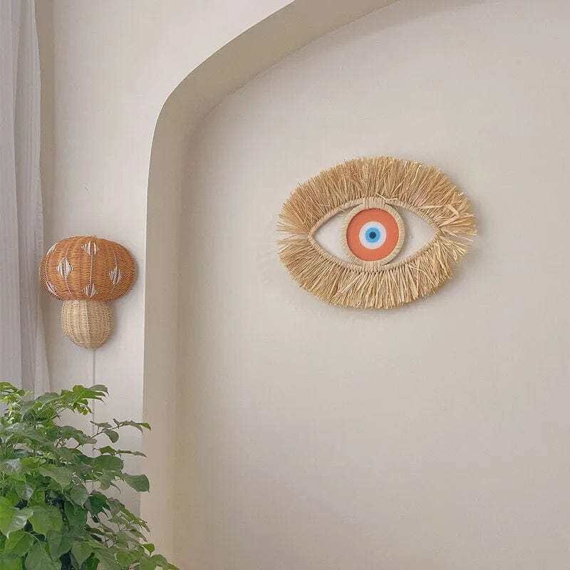 Evil Eye Woven Wall Art - Handmade Boho Chic Decor, Natural Straw Wall Hanging