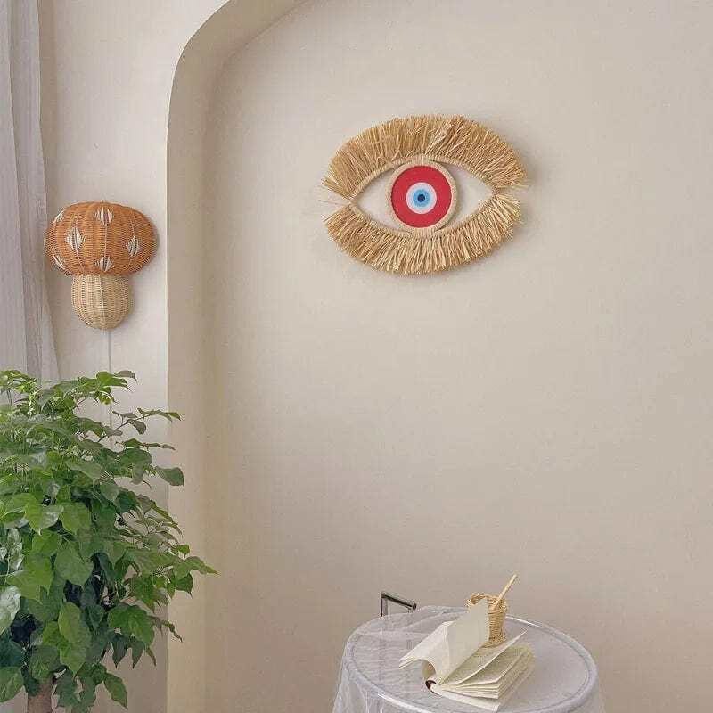 Evil Eye Woven Wall Art - Handmade Boho Chic Decor, Natural Straw Wall Hanging