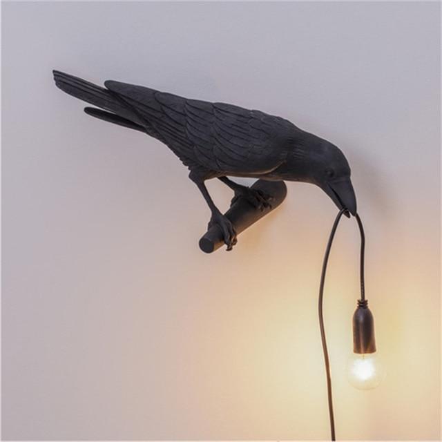 The Raven Bird Table Lamp - Artistic Resin Wall Light with Edison Bulb for Bedroom, Living Room, and Office Decor