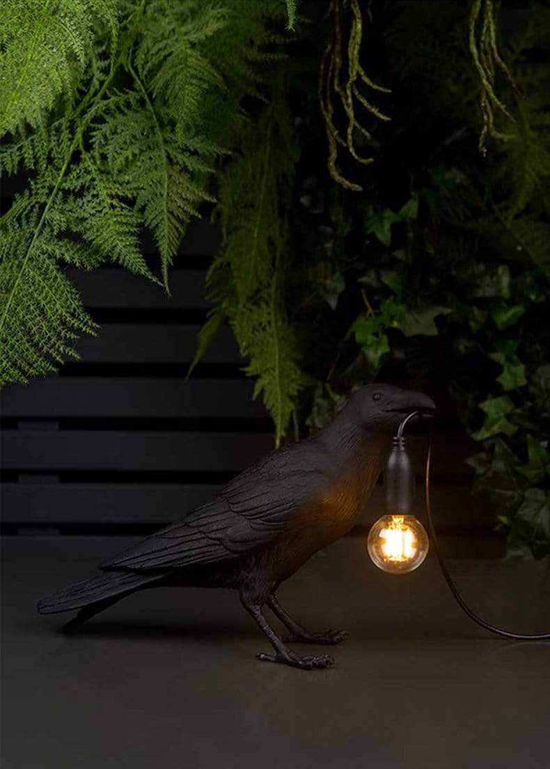 The Raven Bird Table Lamp - Artistic Resin Wall Light with Edison Bulb for Bedroom, Living Room, and Office Decor