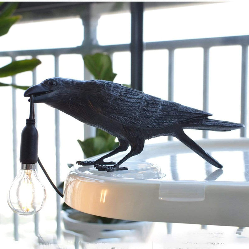 The Raven Bird Table Lamp - Artistic Resin Wall Light with Edison Bulb for Bedroom, Living Room, and Office Decor