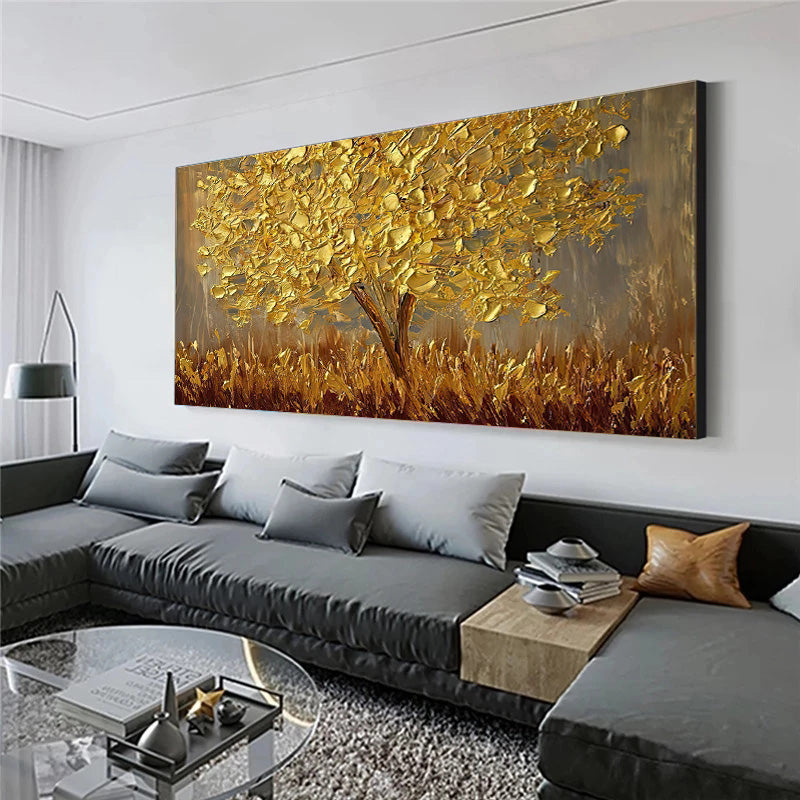 Hand Painted Gold Tree Oil Painting On Canvas Large Palette 3D Paintings For Living Room Modern Abstract Wall Art Pictures