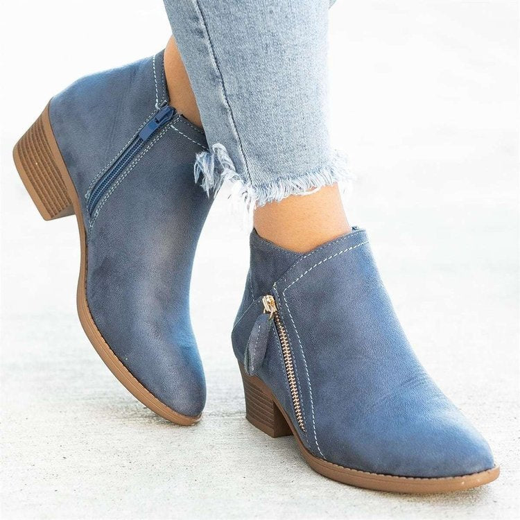 Celeste Mid-High Suede Boots with Zipper - Trendy Vegan Suede Footwear for Stylish Comfort