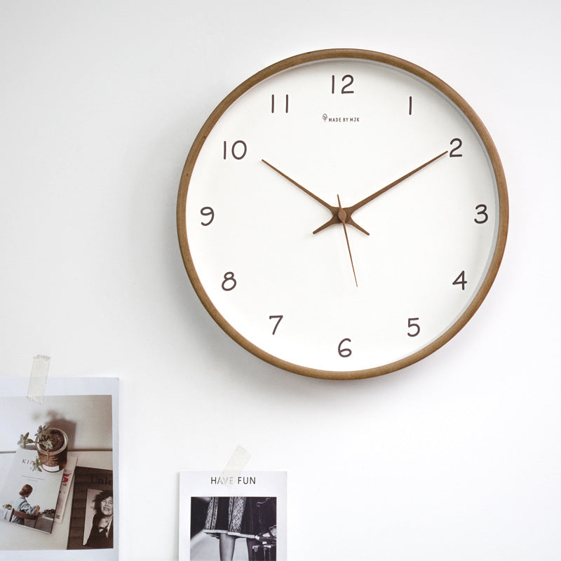 Simple Solid Wood Analogue Wall Clock for Home