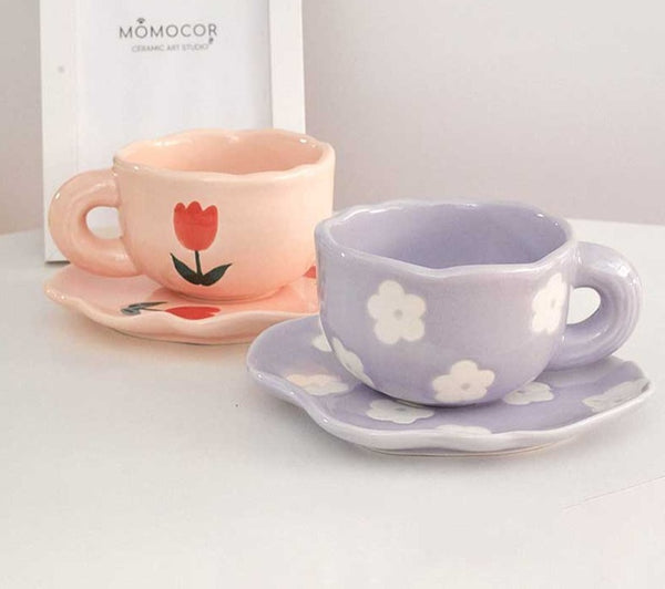 Aesthetic Cute Floral Coffee Mugs