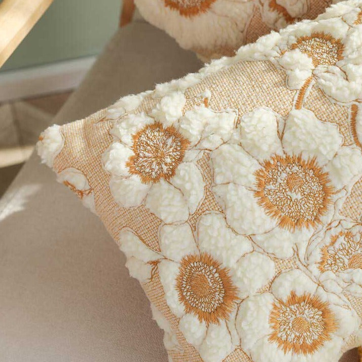 Aesthetic Floral Sunflower Embroidered Pillow Cover