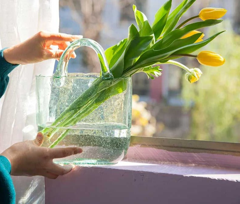 Aesthetic Flower Glass Basket Vase/ Fish Tank