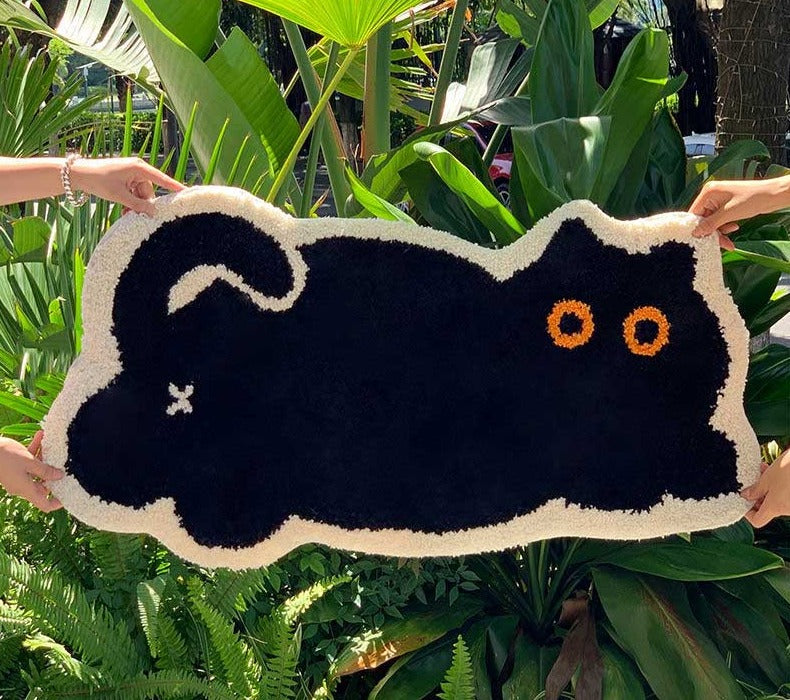 Aesthetic Fluffy Black Cat Rug