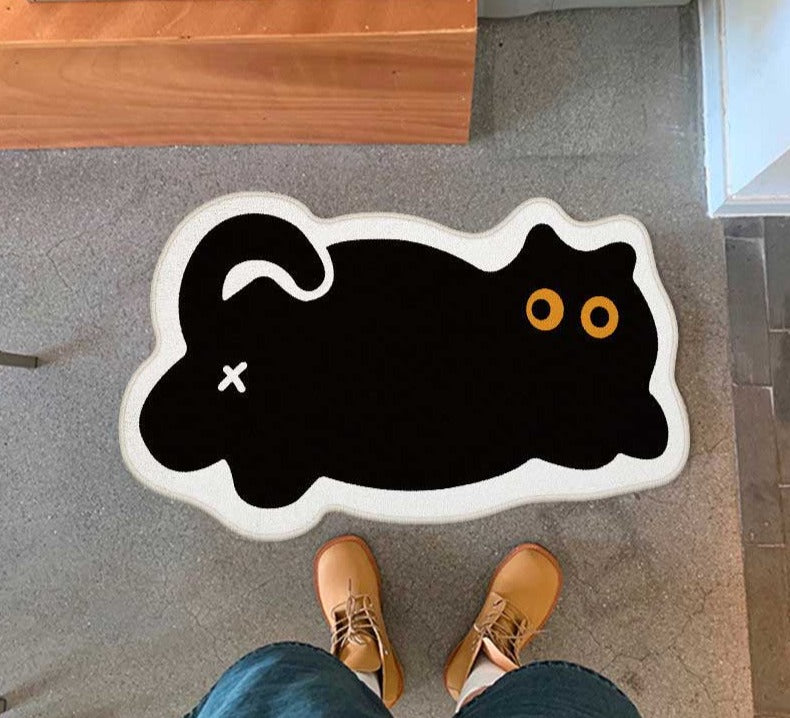 Aesthetic Fluffy Black Cat Rug