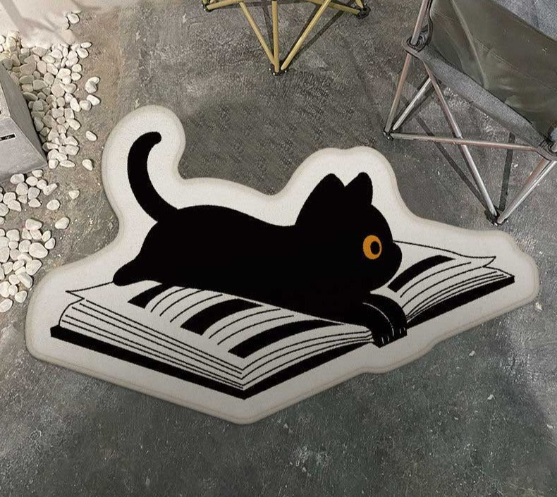 Aesthetic Fluffy Black Cat Rug