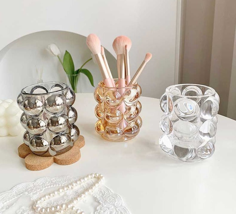 Aesthetic Glass Bubble Makeup Brush Holder Cup