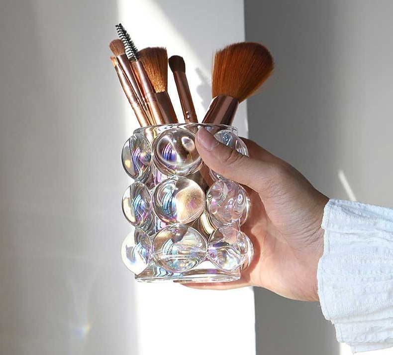 Aesthetic Glass Bubble Makeup Brush Holder Cup