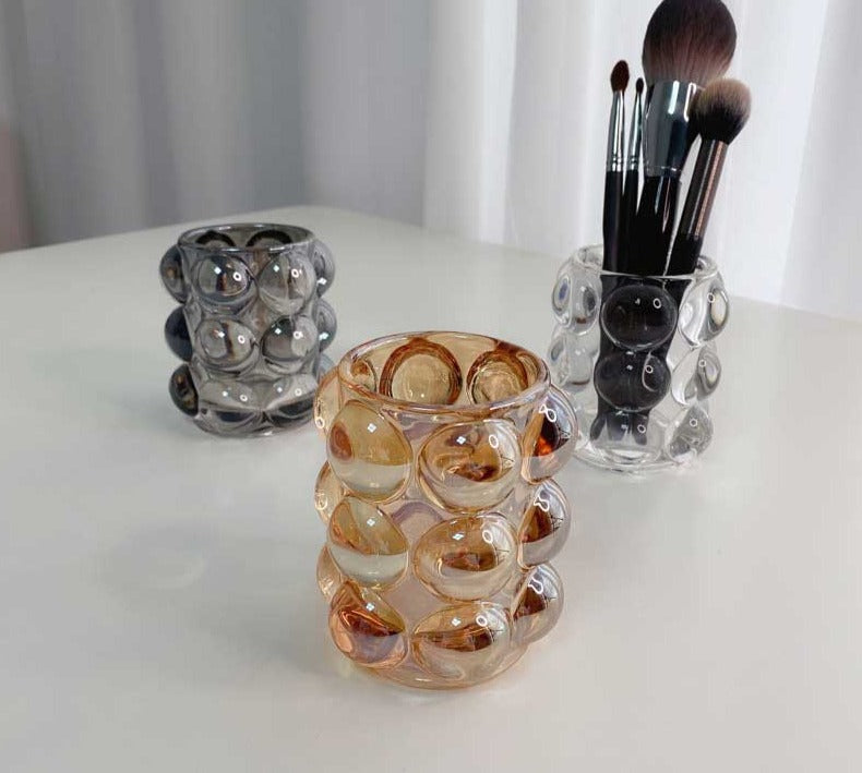 Aesthetic Glass Bubble Makeup Brush Holder Cup