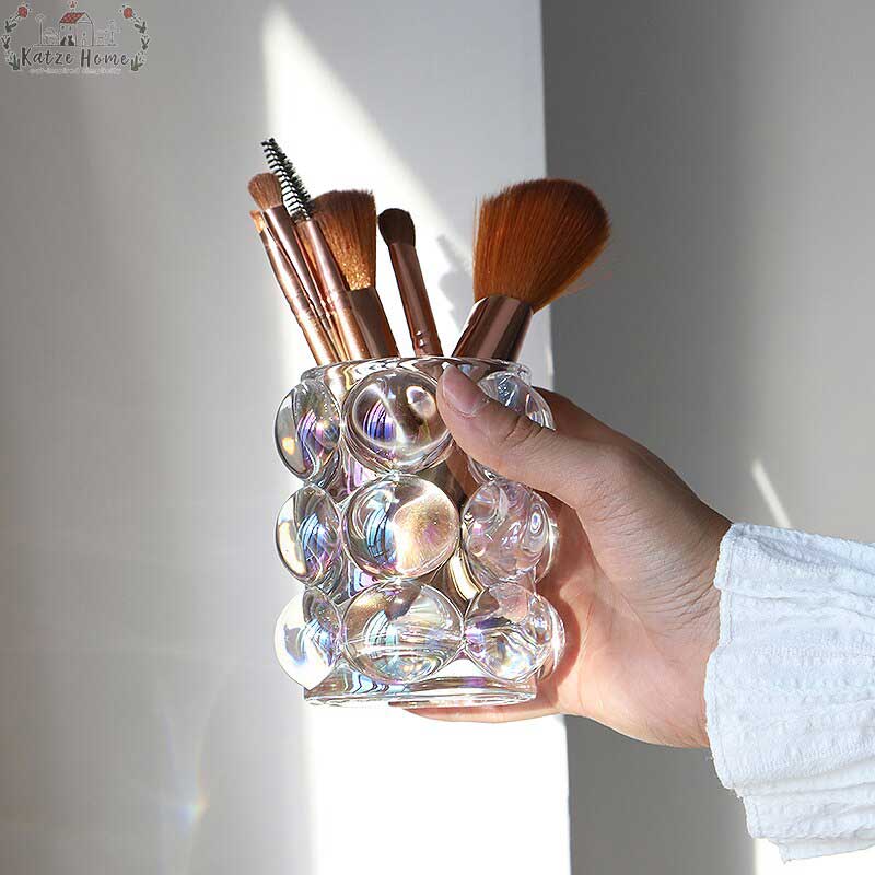 Aesthetic Glass Bubble Makeup Brush Holder Cup